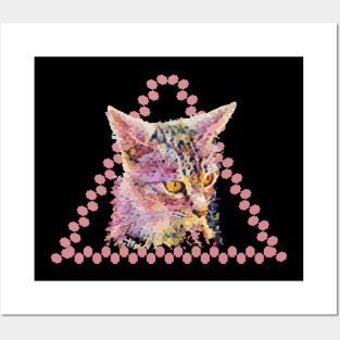 Pink cat in a triangle Posters and Art